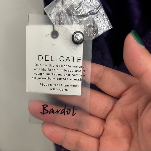 Revolve Bardot XS Gemma Purple Halter Neck Lace Cocktail Event Midi Sheath Dress - Picture 8 of 10